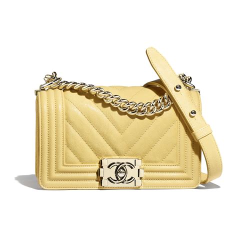 chanel yellow calfskin chevron boy bag|coco Chanel bag.